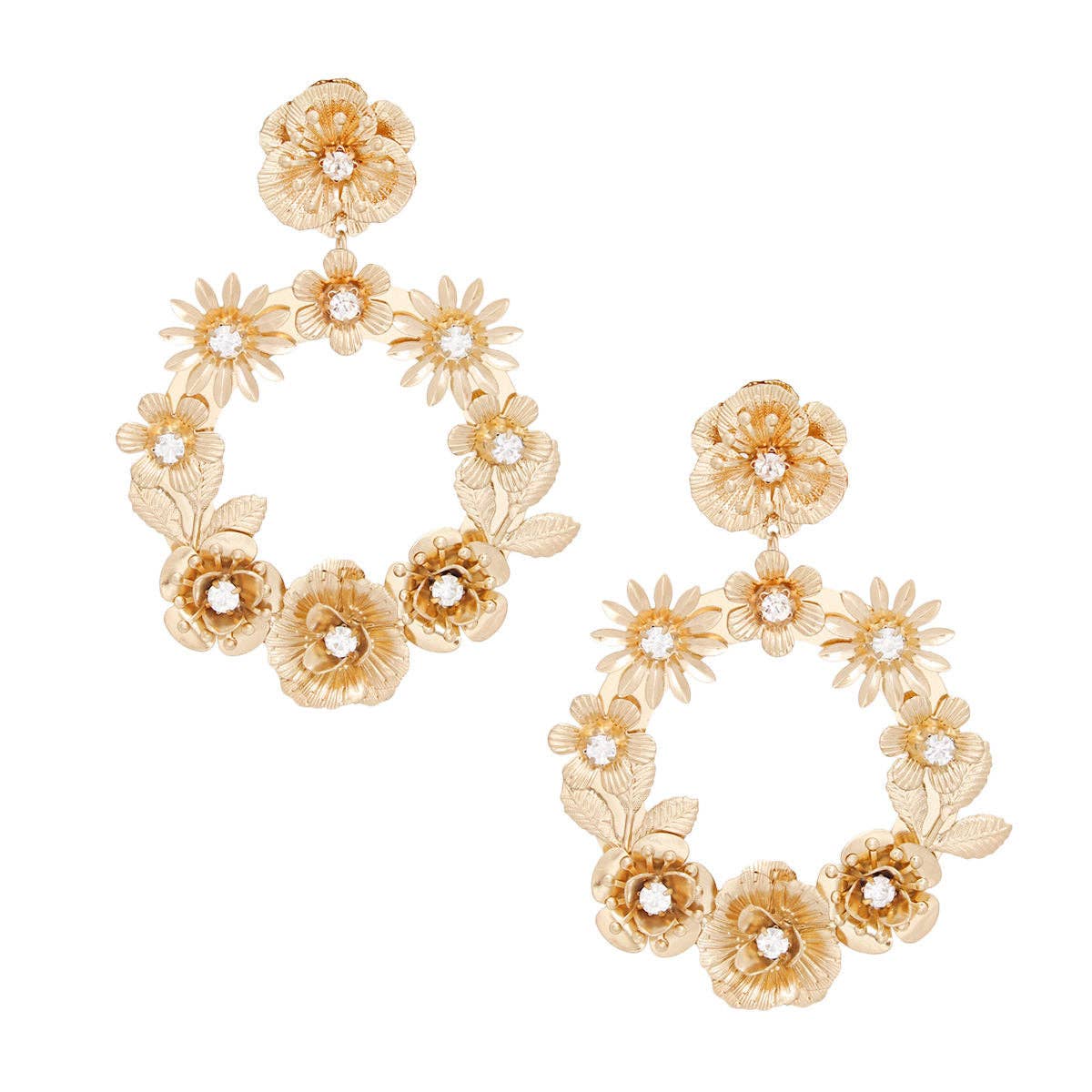 Floral Gold Statement Hoop Earrings