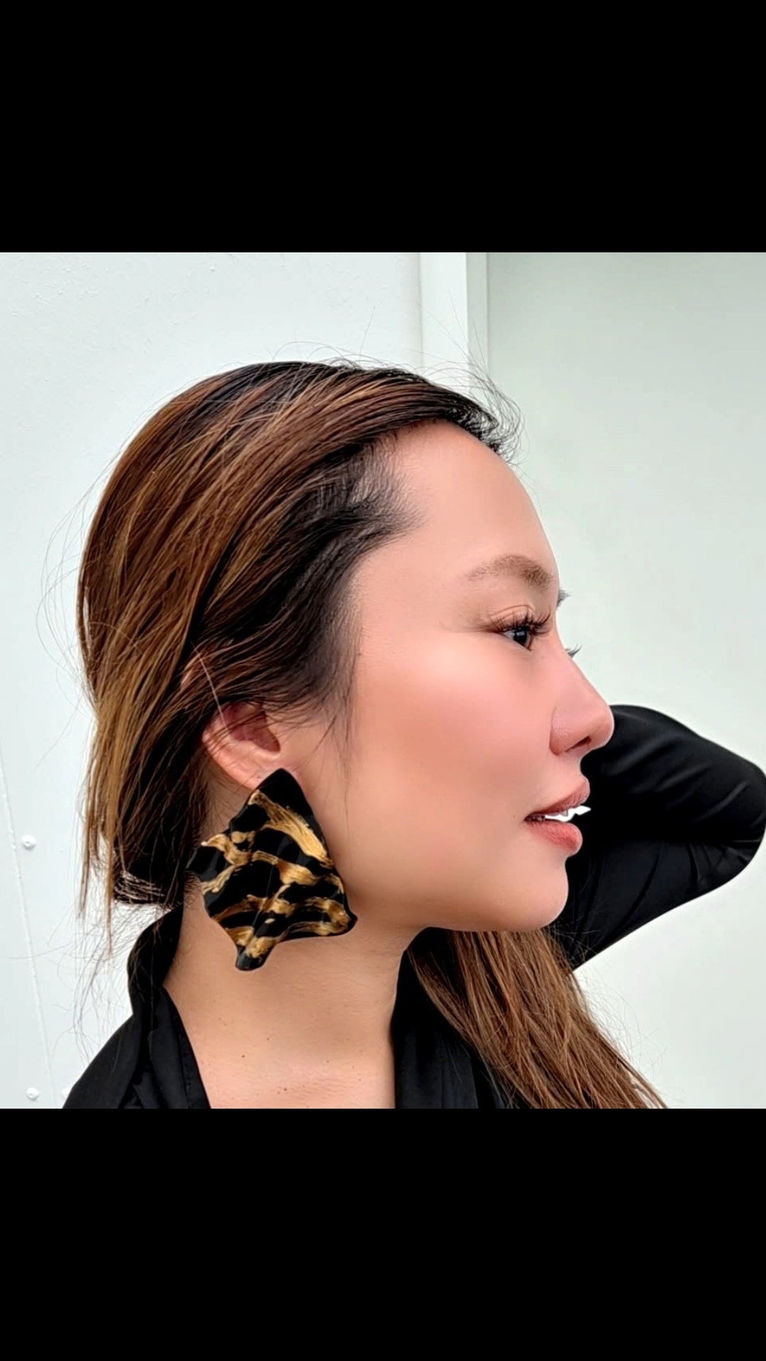 Wild Muse Folded Statement Earrings – Black & Gold Brushstroke Art