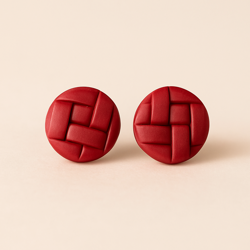 Crimson Weave Stud Earrings