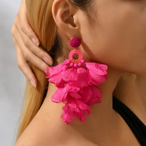 Handmade Fuchsia Bloom Tassel Earrings