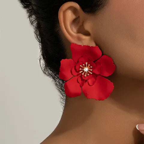Scarlet Bloom Oversized Flower Earrings
