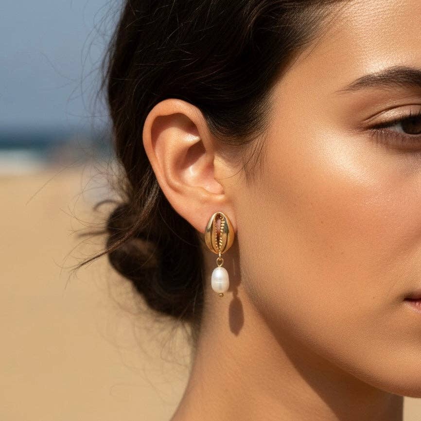 Kaia Cowrie Pearl Earrings