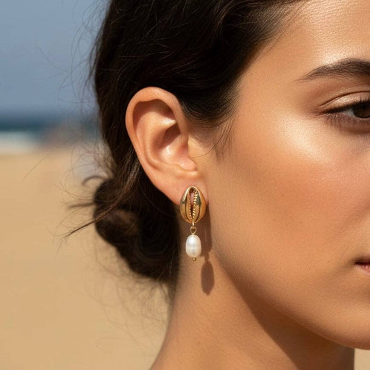 Kaia Cowrie Pearl Earrings