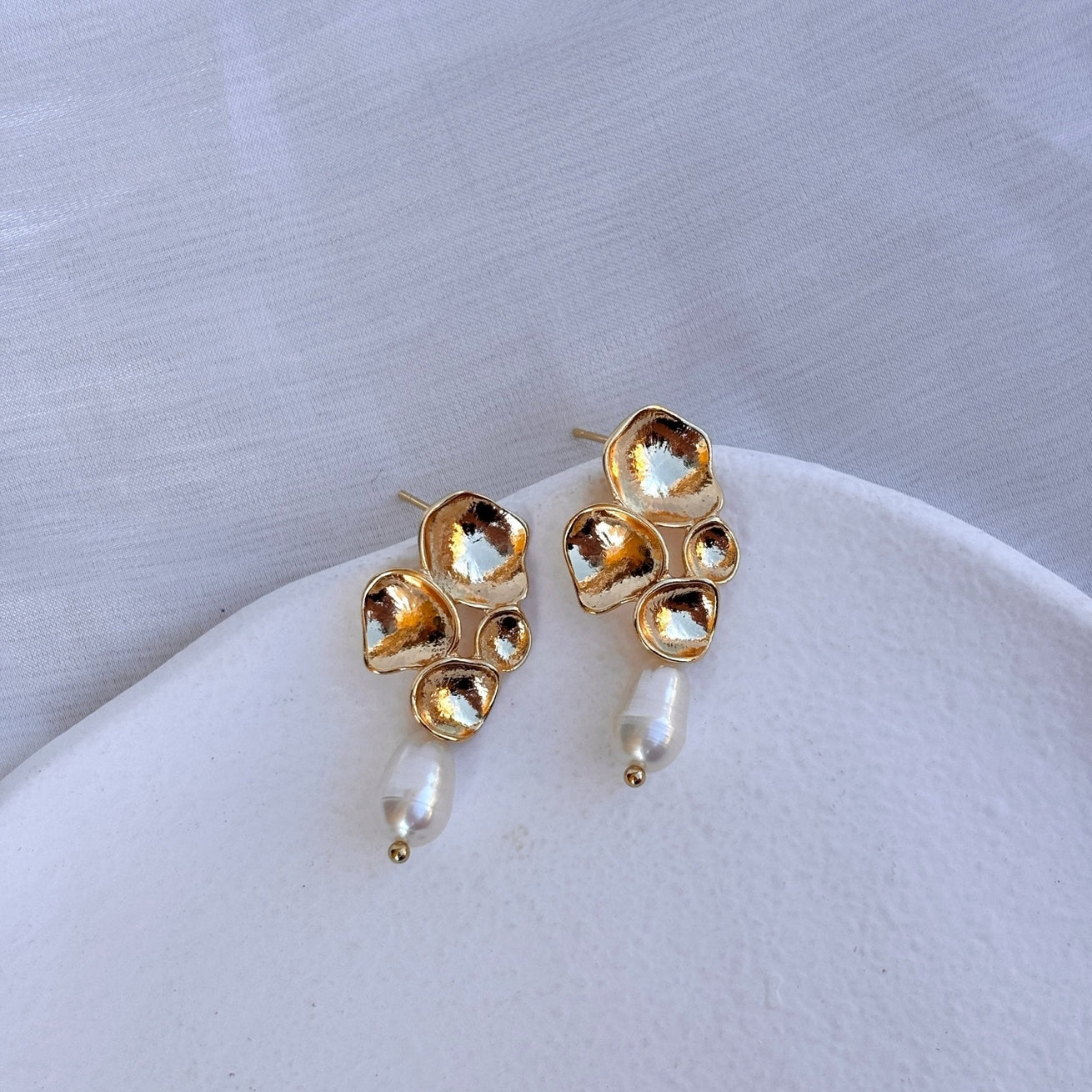 Handcrafted Golden Petal Earrings