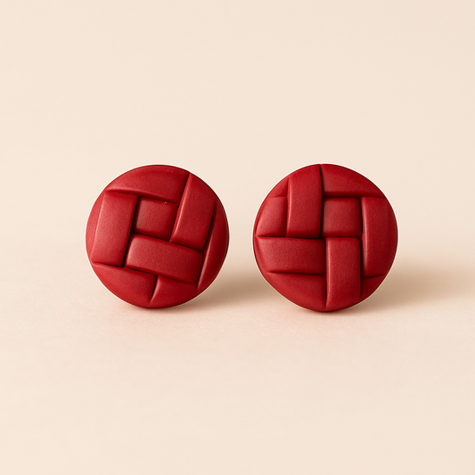 Crimson Weave Stud Earrings